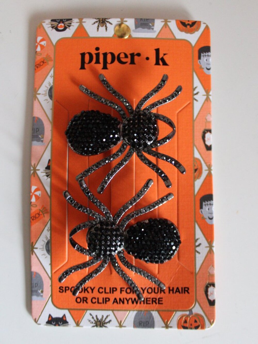 Piper K Black Rhinestone Spider Hair Clips Set of 2 Halloween NWT